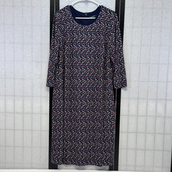 Lauren Ralph Lauren Scoop Neck Geometric Print ¾ Sleeve Lined Shift Dress 2X - Picture 1 of 11